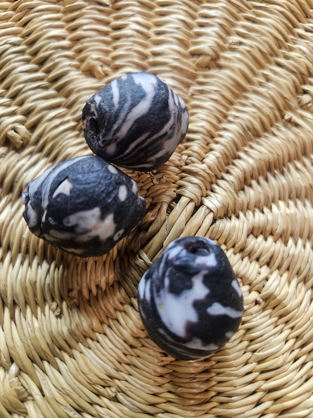 24mm Fused Krobo Recycled Glass Focal Bead – Midnight Marble