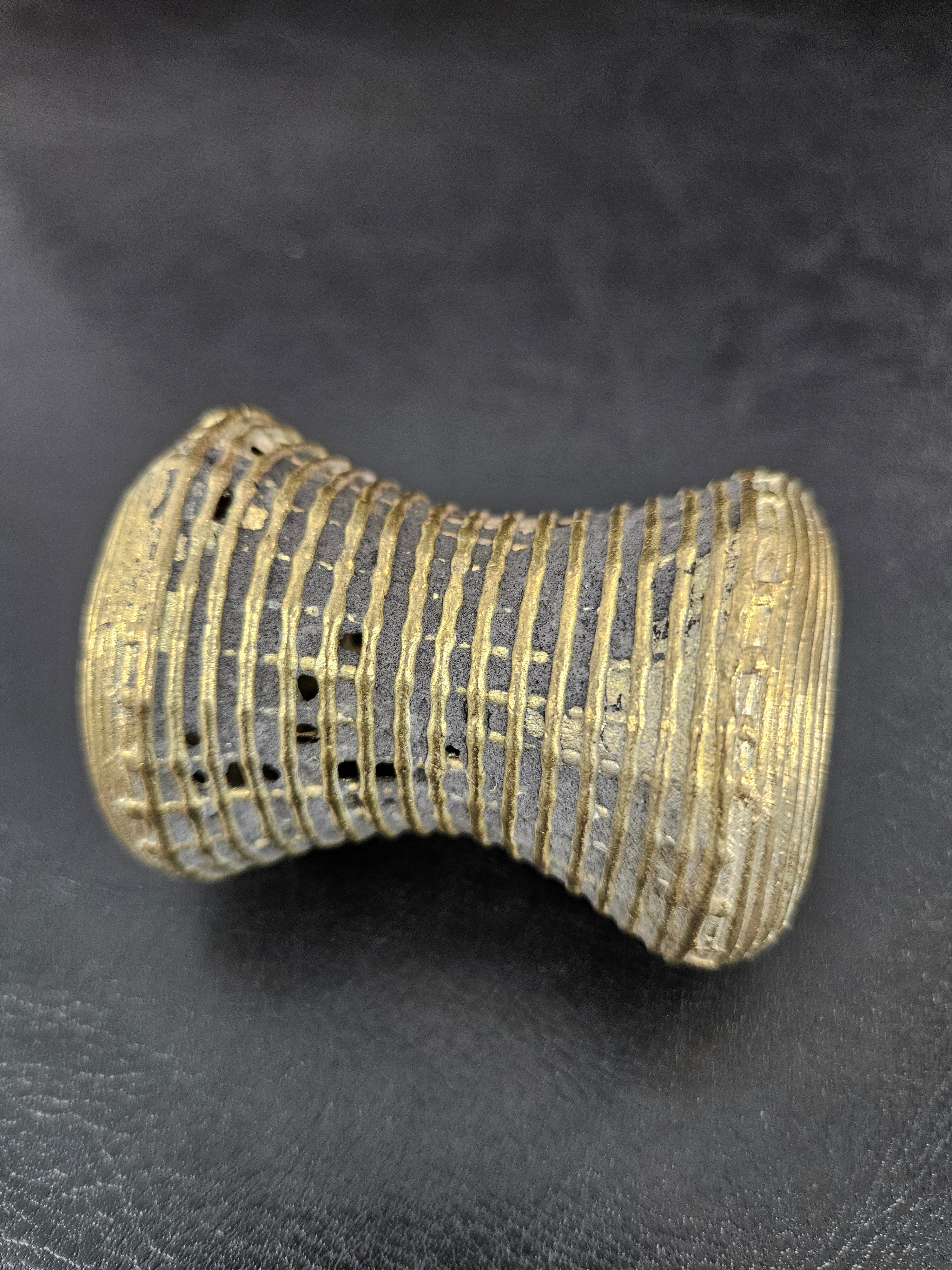 Oversized Ashanti Brass Talking Drum Bead | Ghana Ribbed Focal Bead