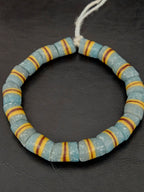 Light Blue Striped Krobo Kente Glass Beads | Handcrafted Powdered Glass Beads from Ghana | Approx. 17 Beads