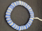 Blue & White Krobo Sugar Glass Short Tube Beads | Handcrafted Recycled Glass Beads from Ghana | Approx. 32 Beads Per Strand
