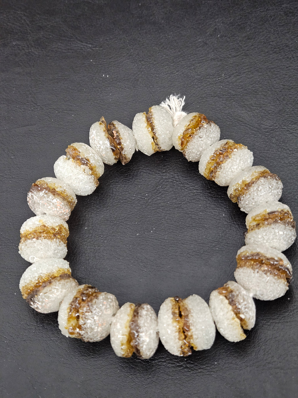 Amber & White Krobo Sugar Glass Rondelle Beads | Handcrafted Recycled Glass Beads from Ghana | Approx. 30 Beads Per Strand