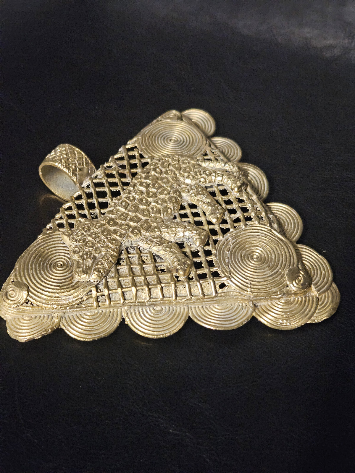 African Brass Tiger Pendant with Adinkrahene Symbol – Ghana