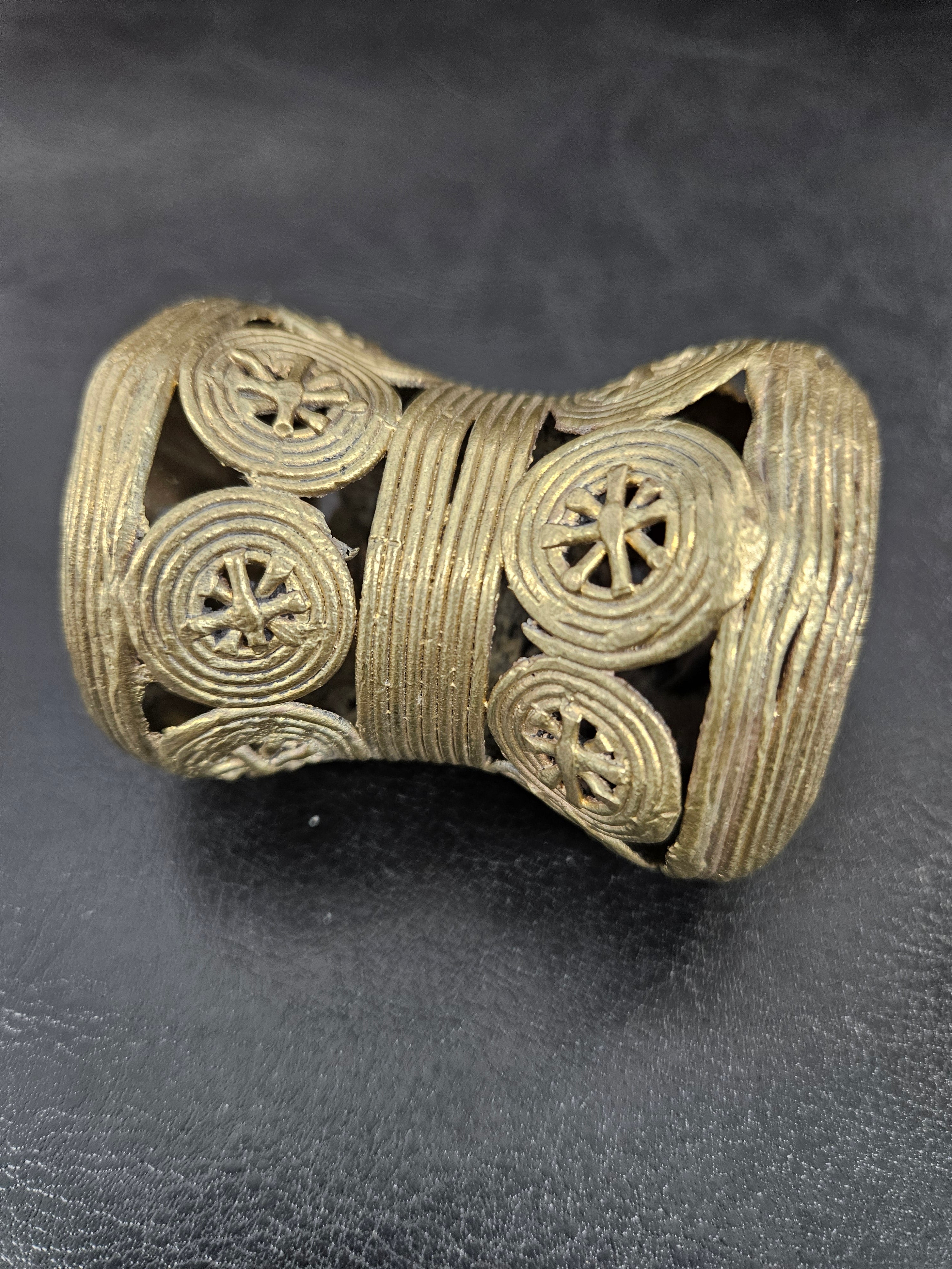 Oversized Ashanti Brass Talking Drum Pendant — Circular Openwork Design