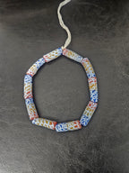 Ivory Multicolor Krobo Painted Glass Long Tube Beads | Handmade African Recycled Glass from Ghana