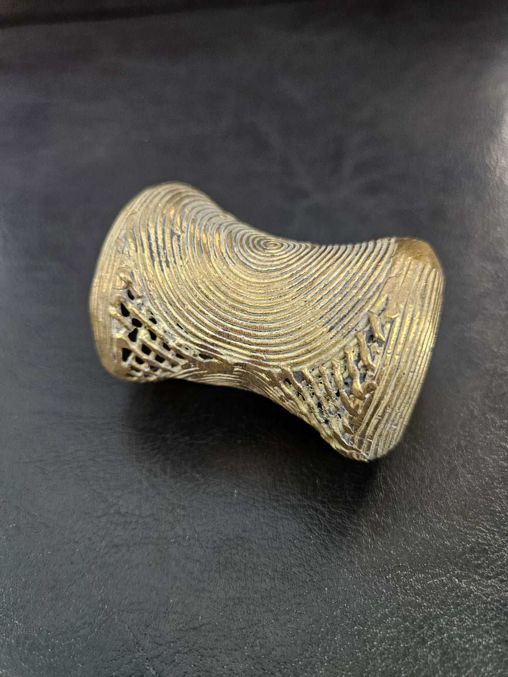 Oversized Ashanti Brass Talking Drum Pendant — Spiral Coil Design