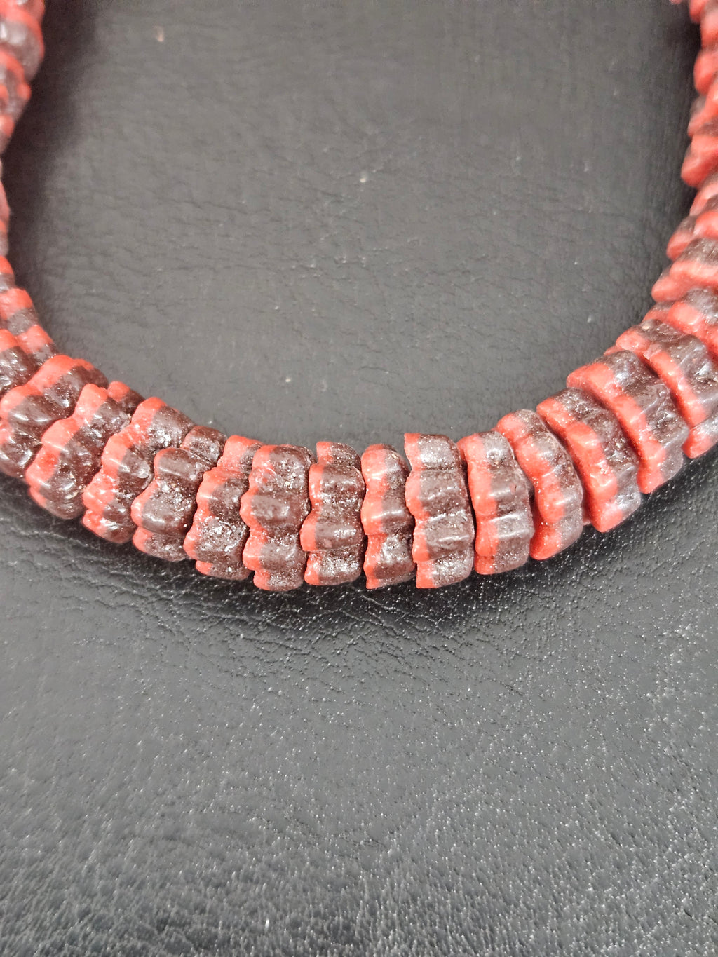 Brown & Coral Red Krobo Glass Spacer Beads | Handcrafted Recycled Glass Beads from Ghana