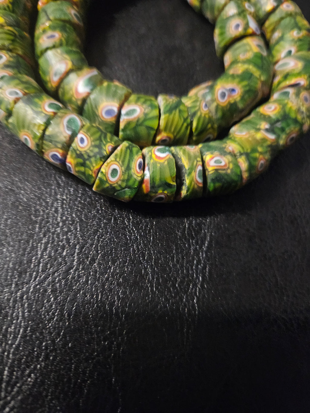 Green Eye Trade Beads – Multicolor Pattern 8–10 × 14–15mm