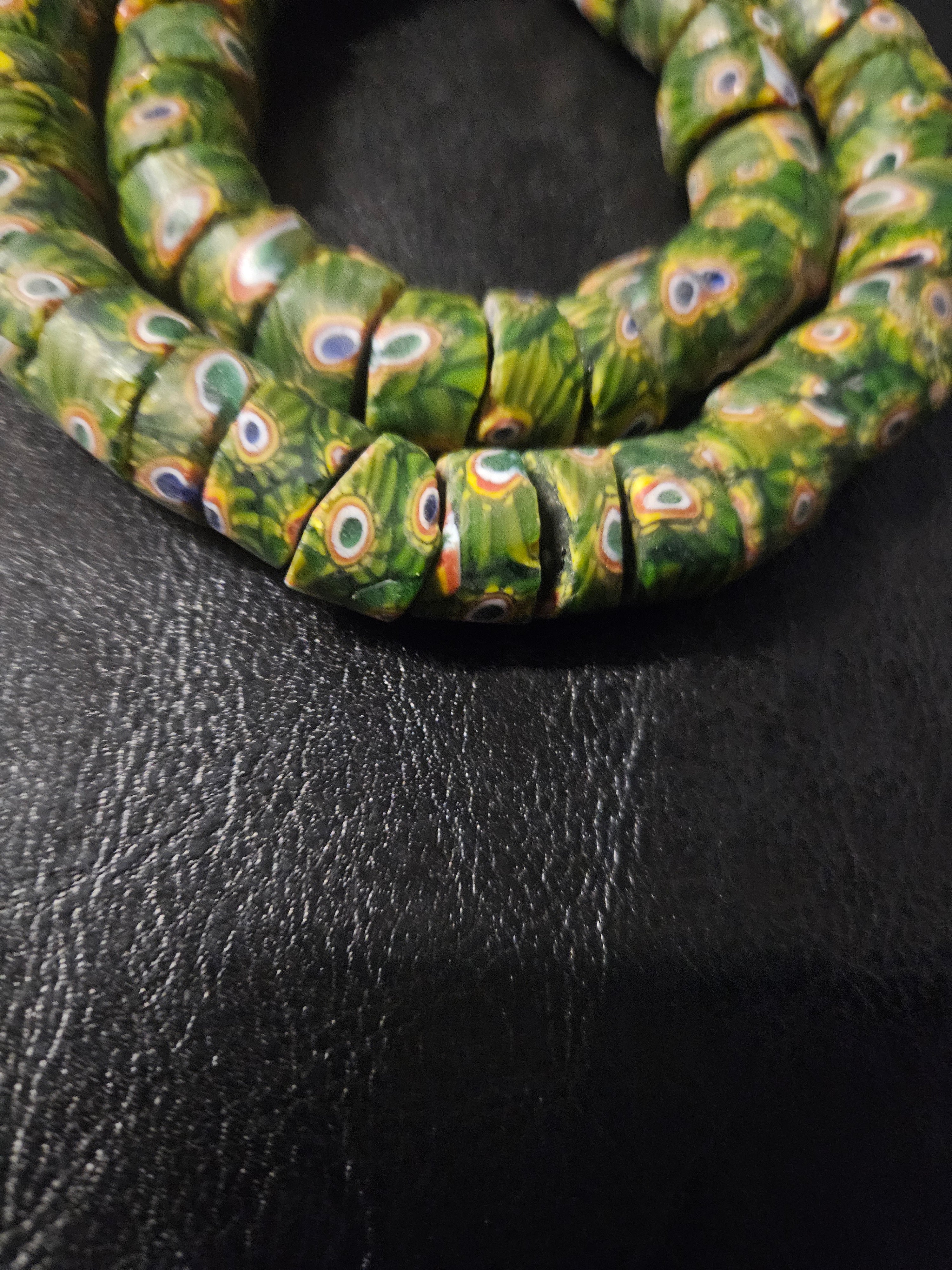 Green Eye Trade Beads – Multicolor Pattern 8–10 × 14–15mm