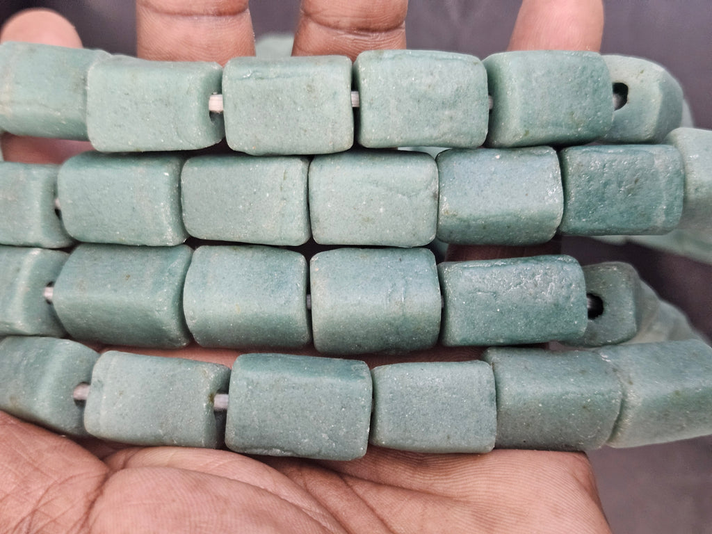 Authentic Sea Glass Aqua Cube Tube Krobo Powdered Glass Beads Handmade in Ghana