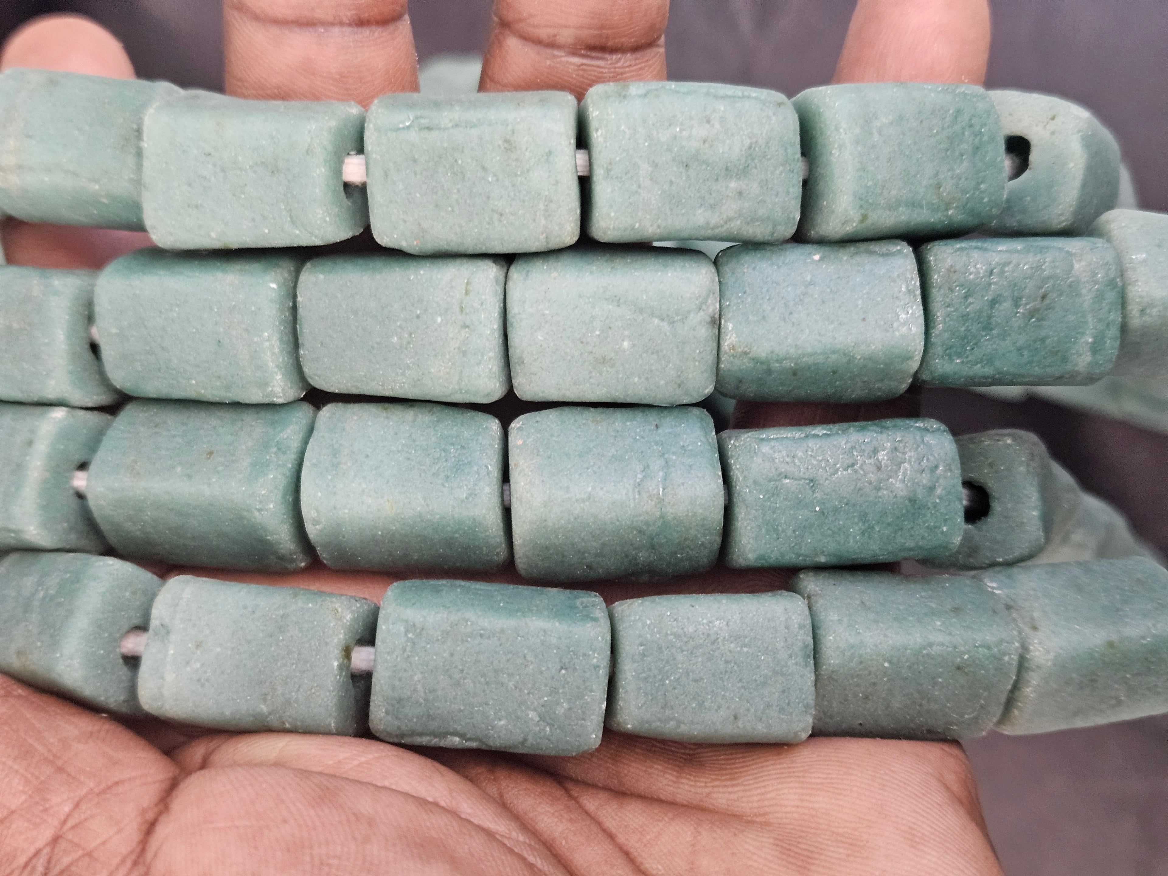 Authentic Sea Glass Aqua Cube Tube Krobo Powdered Glass Beads Handmade in Ghana
