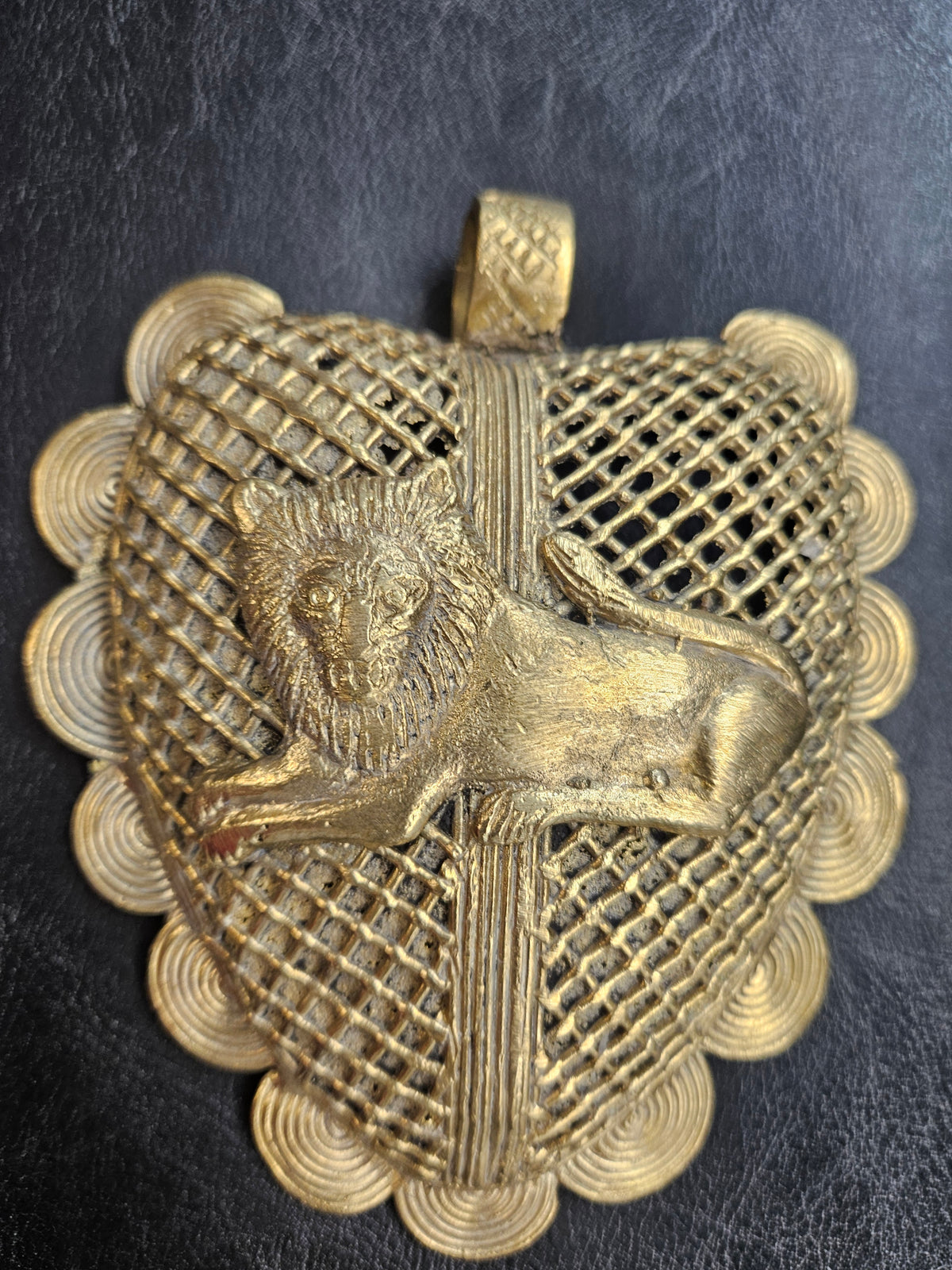 Lion on Adinkrahene African Brass Pendant | Handmade in Ghana