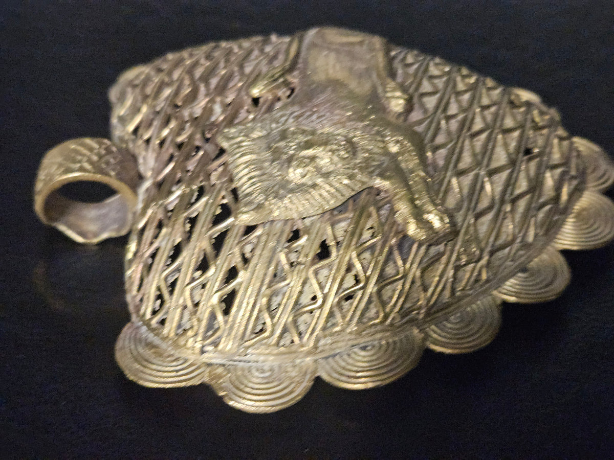 Oversized Lion on Adinkrahene Brass Pendant – Handcrafted in Ghana