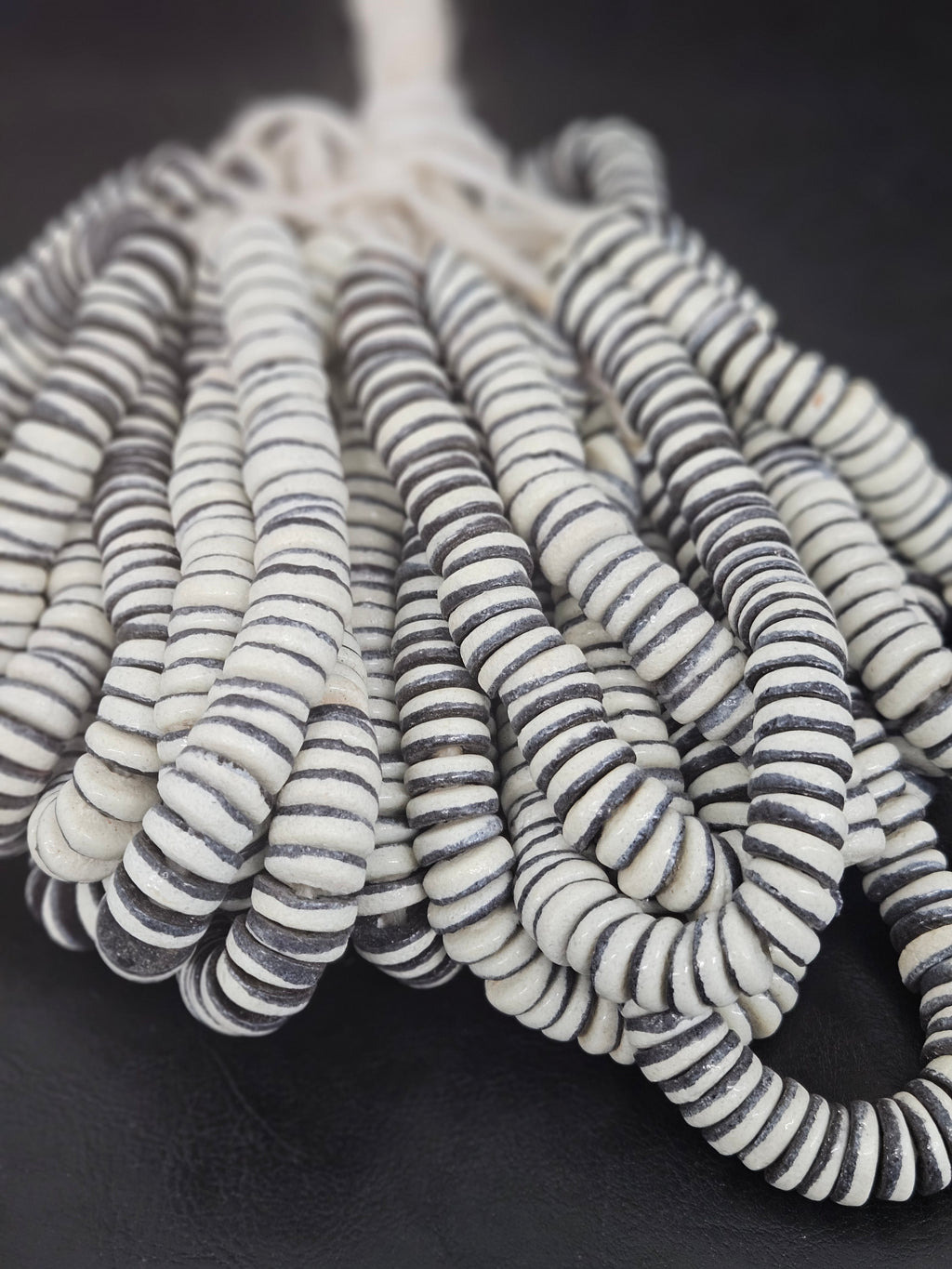 Handcrafted Krobo Glass Beads | Chalk White and Black Spacer