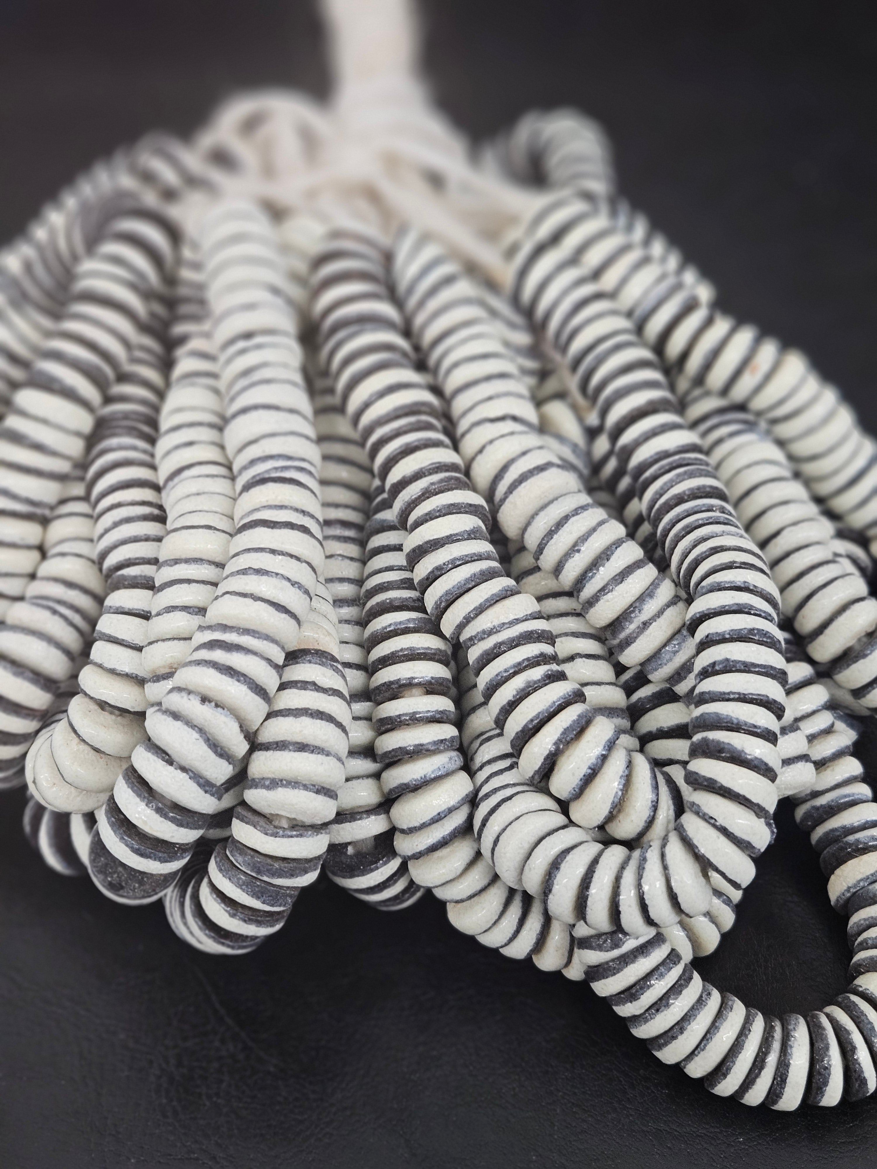 Handcrafted Krobo Glass Beads | Chalk White and Black Spacer