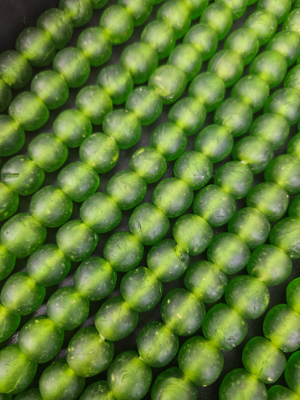 Green Krobo Pocket Glass Beads – Handmade in Ghana, 13–14mm