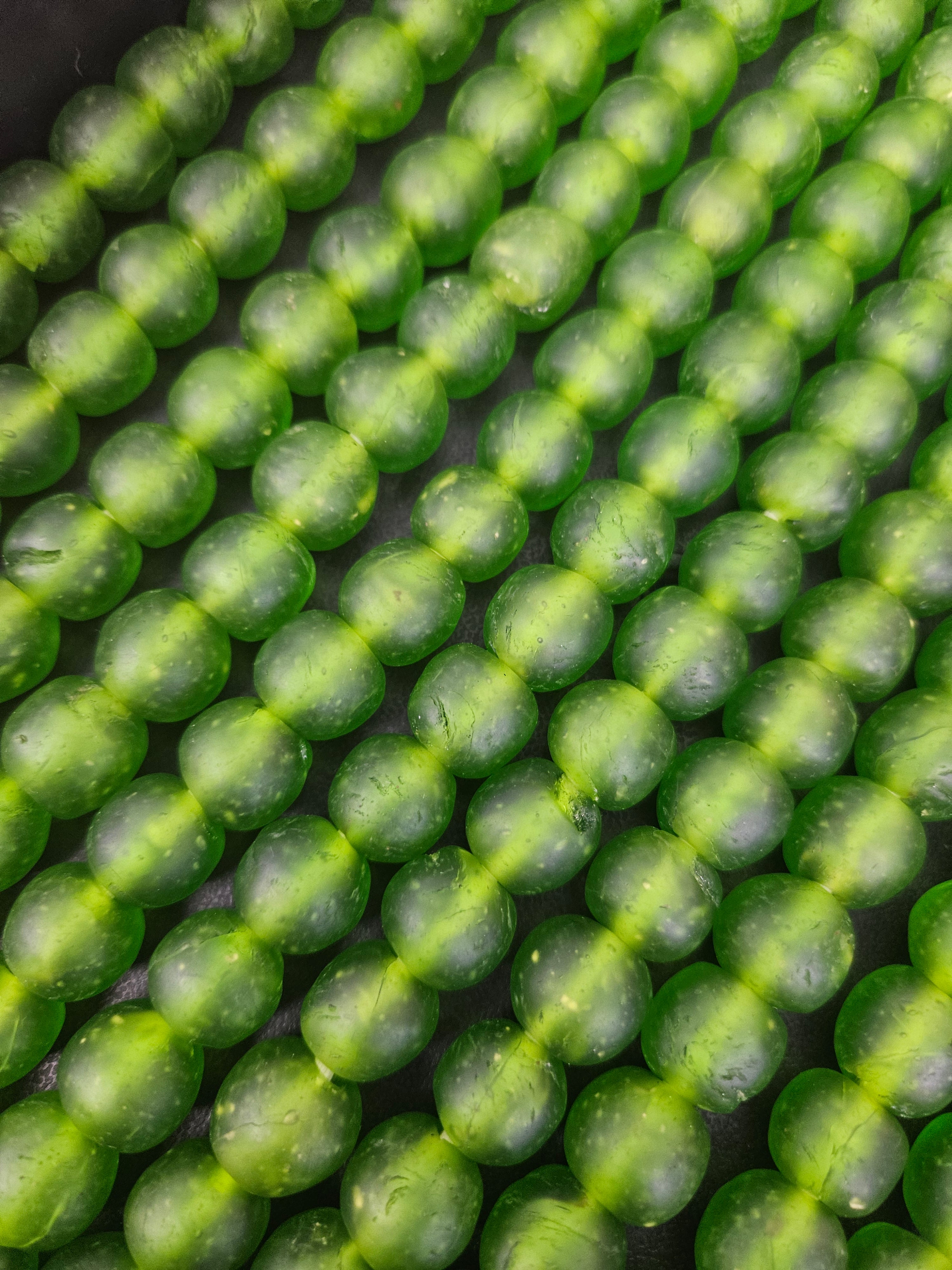 Green Krobo Pocket Glass Beads – Handmade in Ghana, 13–14mm