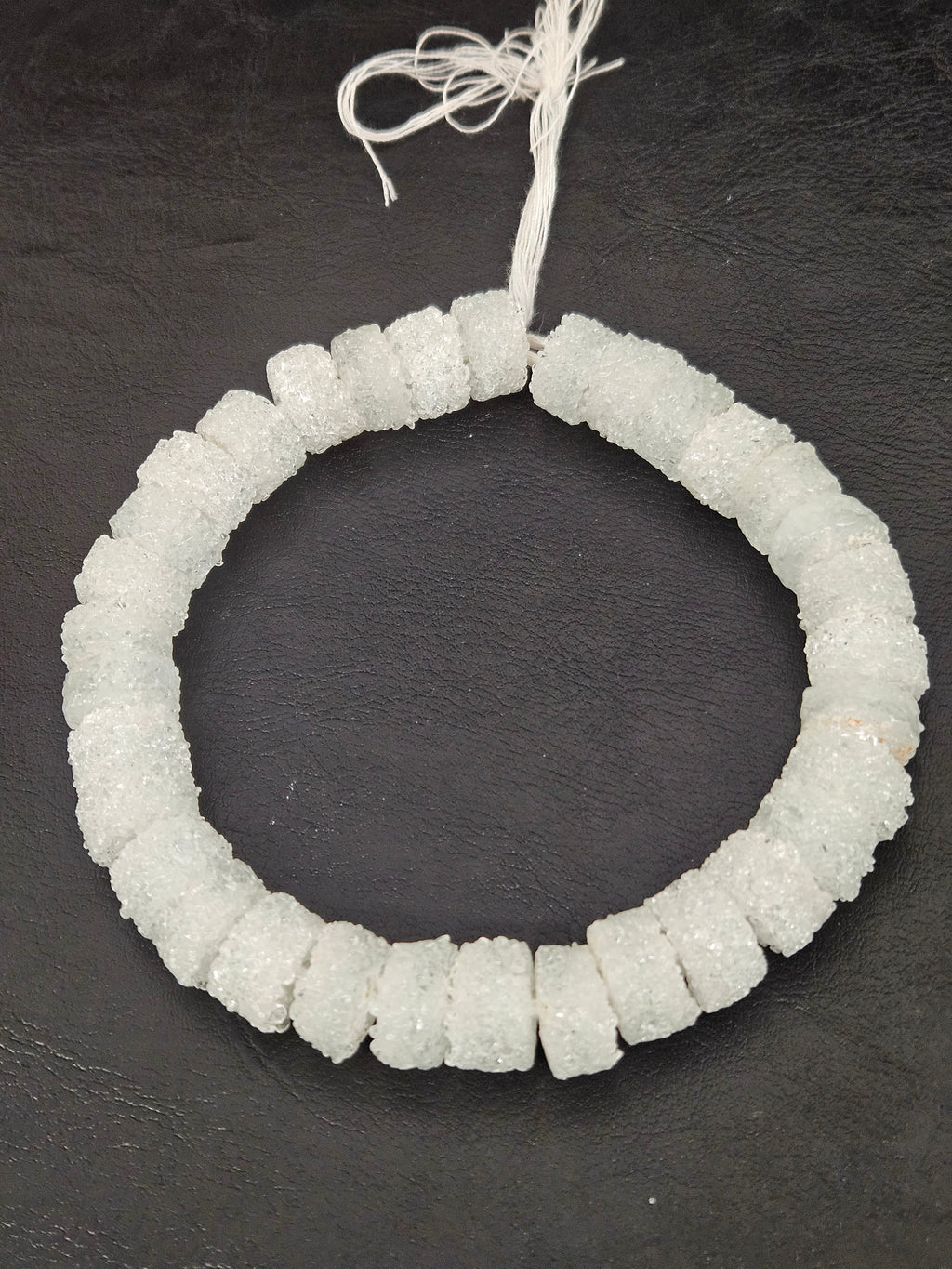 White Krobo Sugar Glass Short Tube Beads | Handcrafted Recycled Glass Beads from Ghana | Approx. 32 Beads Per Strand