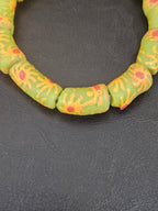Painted Krobo Glass Tube Beads | Sage Green Recycled Glass Tube Beads | Handmade in Ghana | 13–14×26–30mm