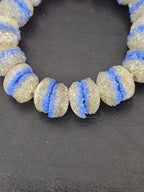 Royal Blue & Ivory Krobo Sugar Glass Rondelle Beads | Handcrafted Recycled Glass Beads from Ghana | Approx. 30 Beads Per Strand