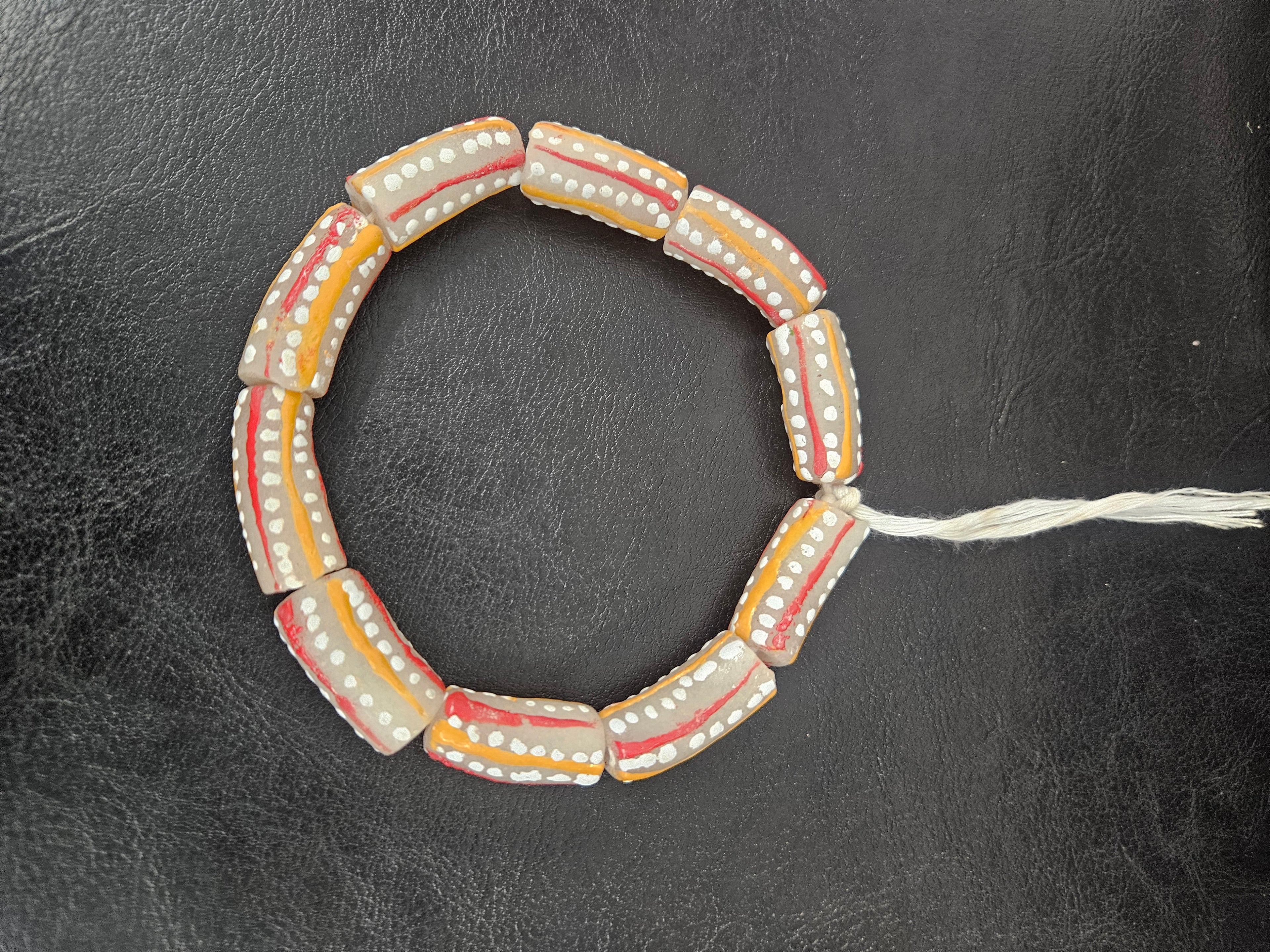 African Glass Beads – Painted Krobo Long Tubes, Gray & Coral Krobo Beads
