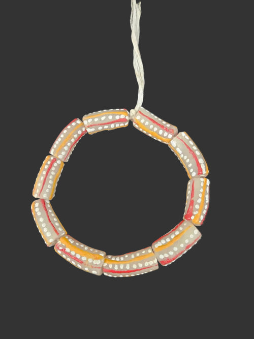 African Glass Beads – Painted Krobo Long Tubes, Gray & Coral Krobo Beads