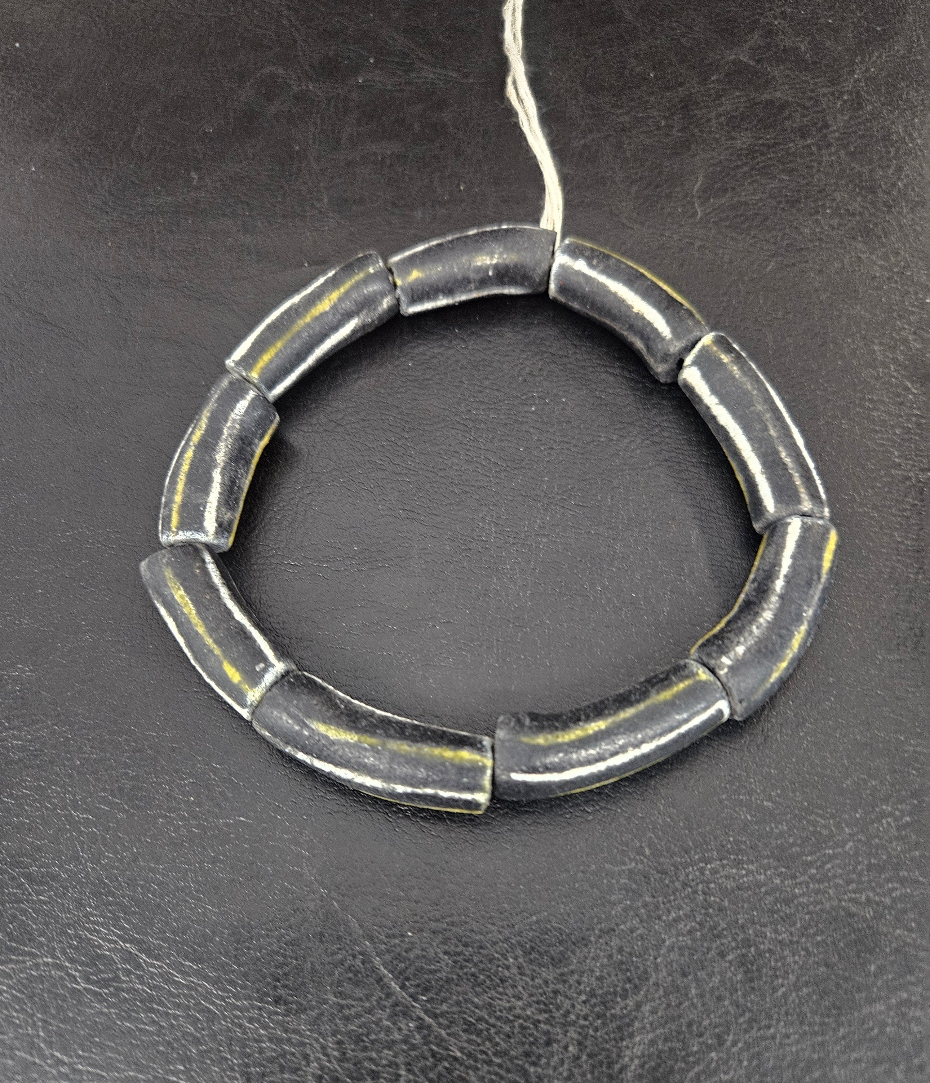 African Glass Beads – Painted Krobo Long Tubes, Black & Gold Beads