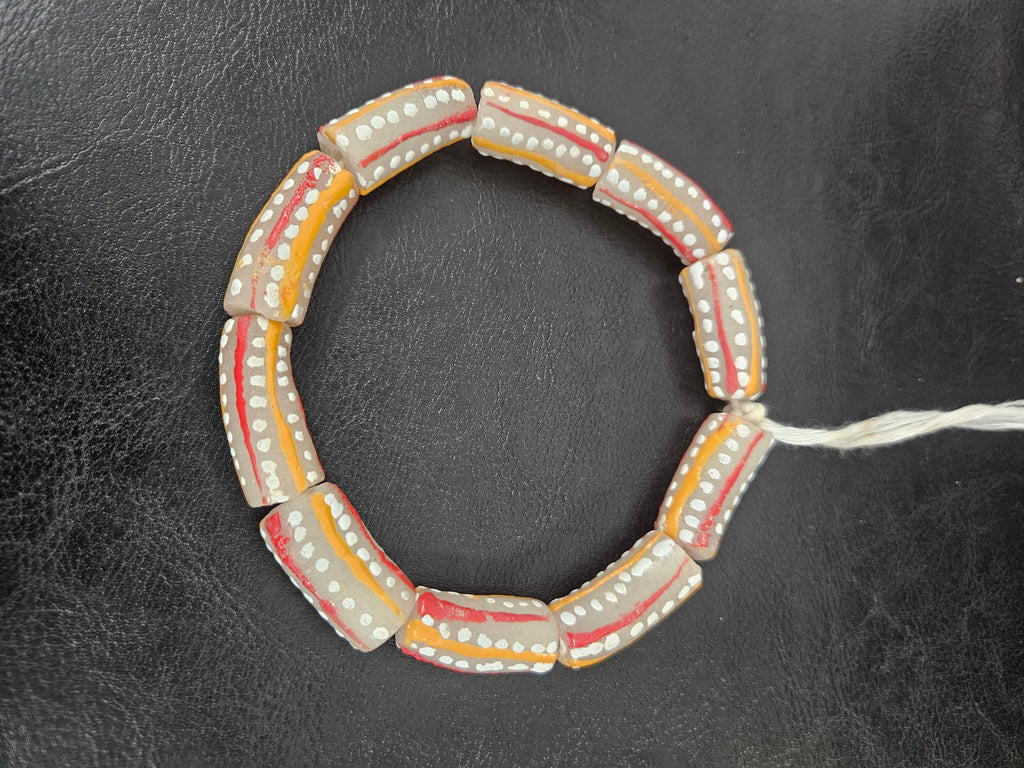 African Glass Beads – Painted Krobo Long Tubes, Gray & Coral Krobo Beads