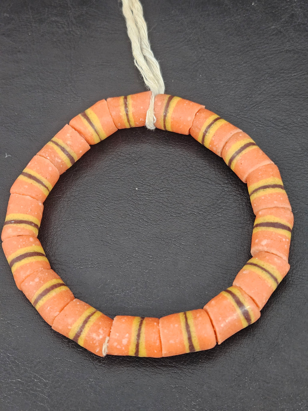 Orange Striped Krobo Kente Glass Beads | Handcrafted Powdered Glass Beads from Ghana | Approx. 17 Beads
