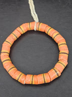 Orange Striped Krobo Kente Glass Beads | Handcrafted Powdered Glass Beads from Ghana | Approx. 17 Beads