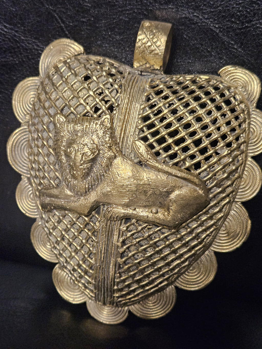 Lion on Adinkrahene African Brass Pendant | Handmade in Ghana