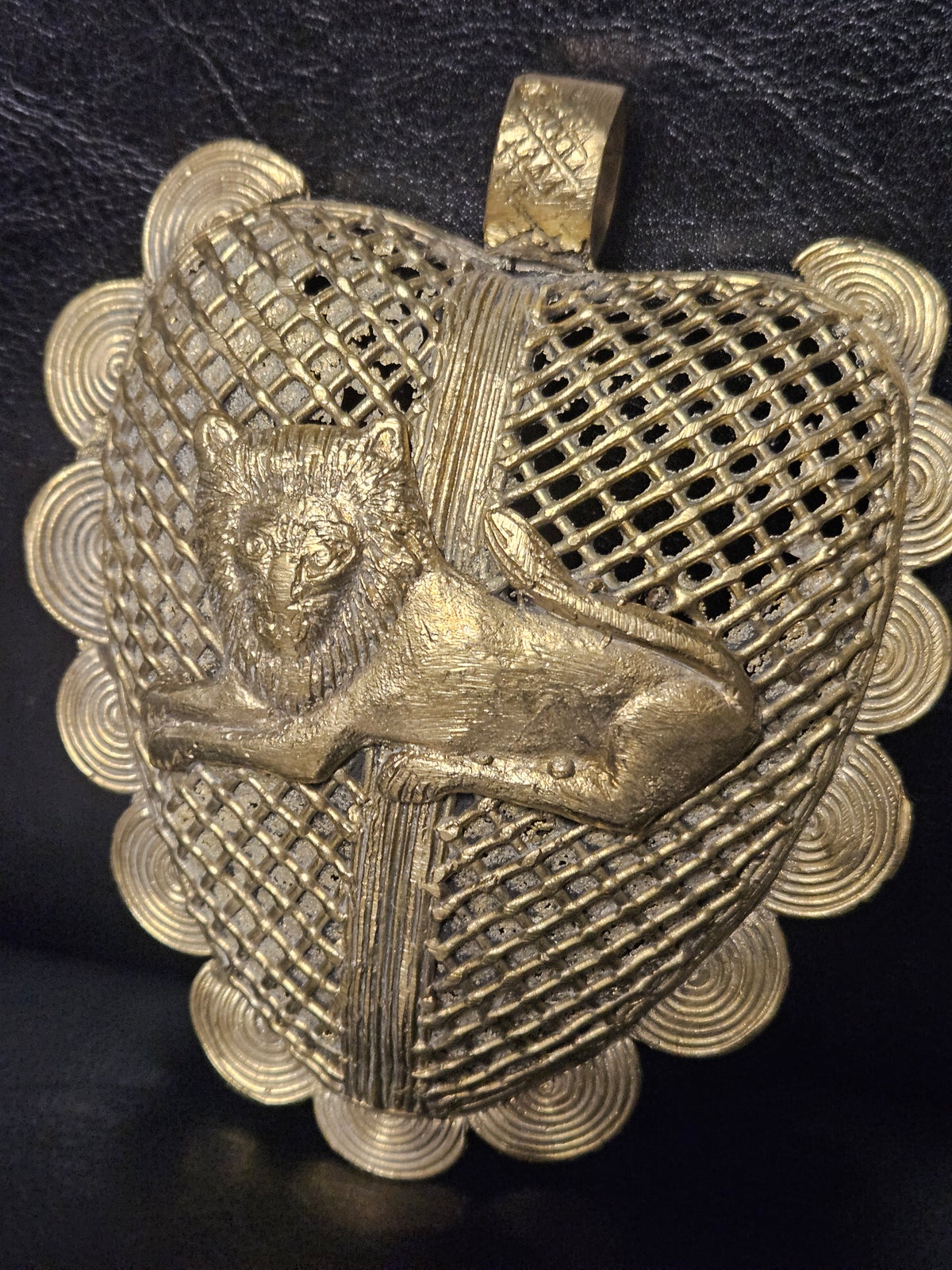 Lion on Adinkrahene African Brass Pendant | Handmade in Ghana