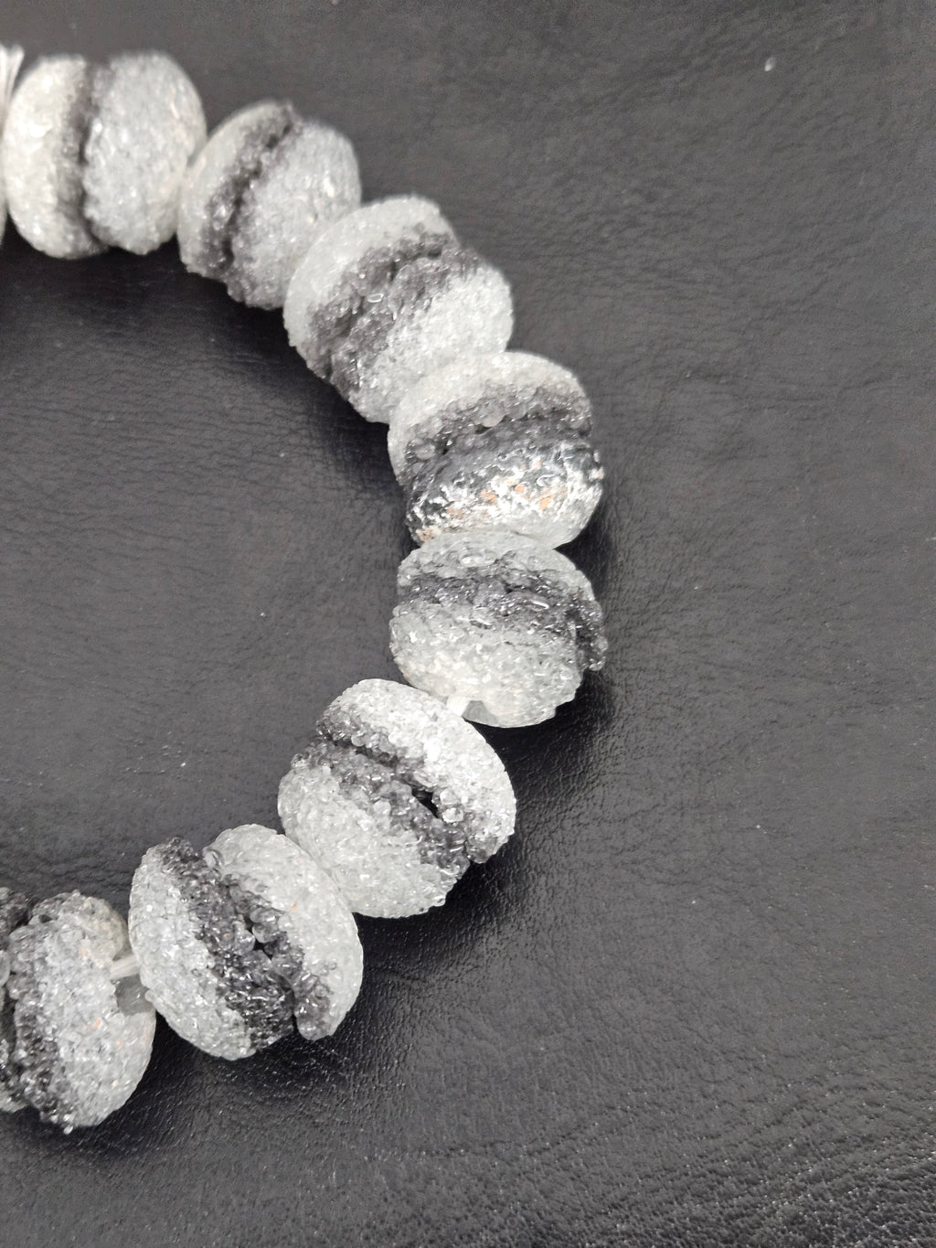Black & White Krobo Sugar Glass Rondelle Beads | Handcrafted Recycled Glass Beads from Ghana | Approx. 30 Beads Per Strand