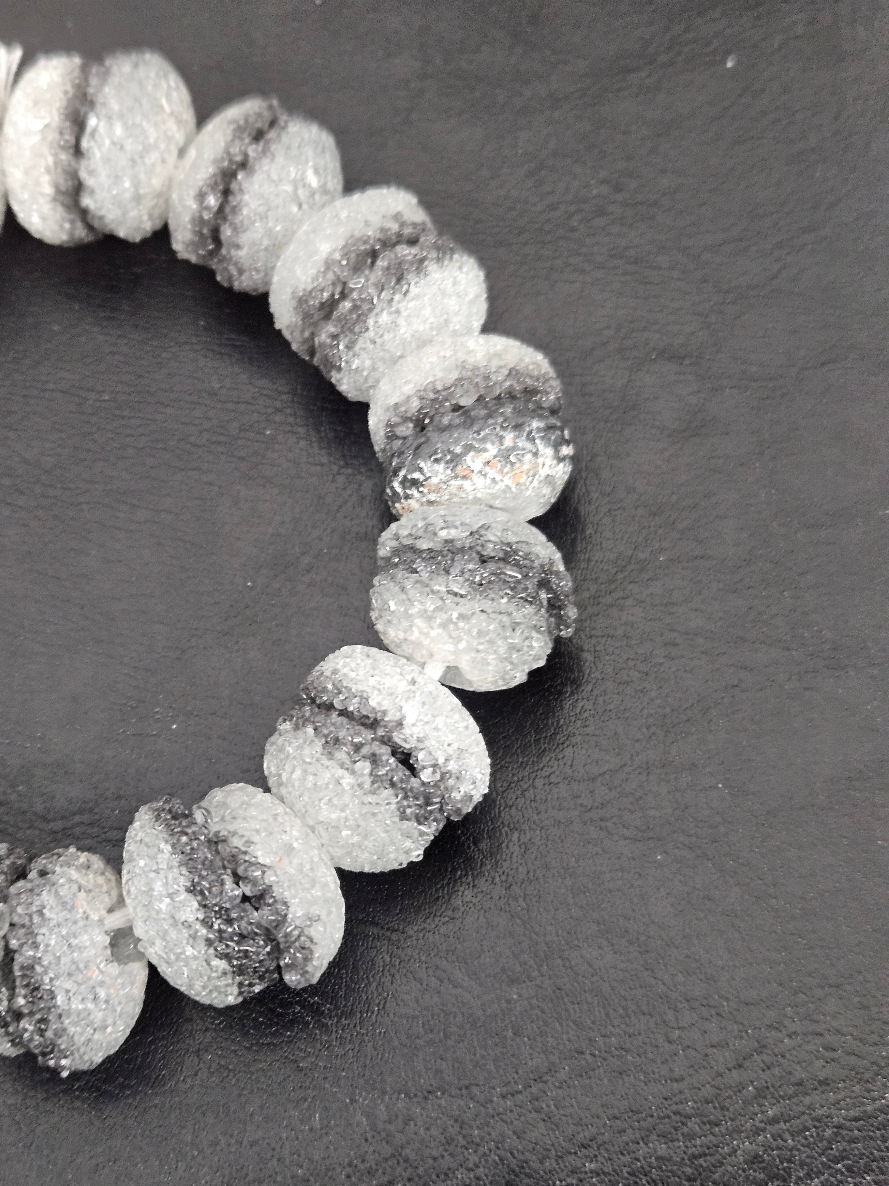Black & White Krobo Sugar Glass Rondelle Beads | Handcrafted Recycled Glass Beads from Ghana | Approx. 30 Beads Per Strand