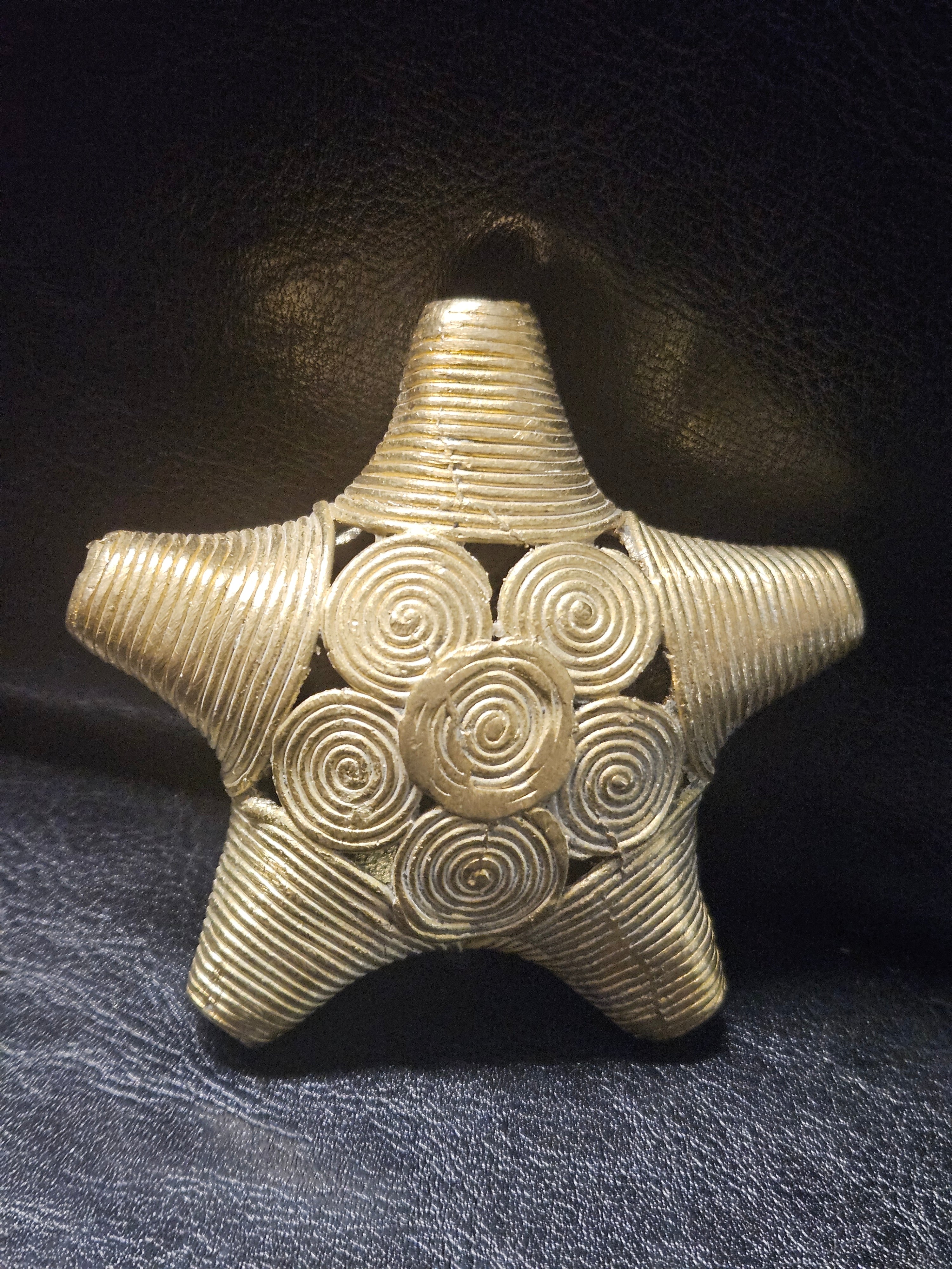 Oversized African Ashanti Brass Star Bead | Ghana Statement Focal Bead
