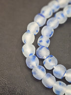 Authentic African Beads from Ghana | Cobalt Blue & Frost White Translucent Krobo Recycled Glass Beads | Handmade 12–14mm