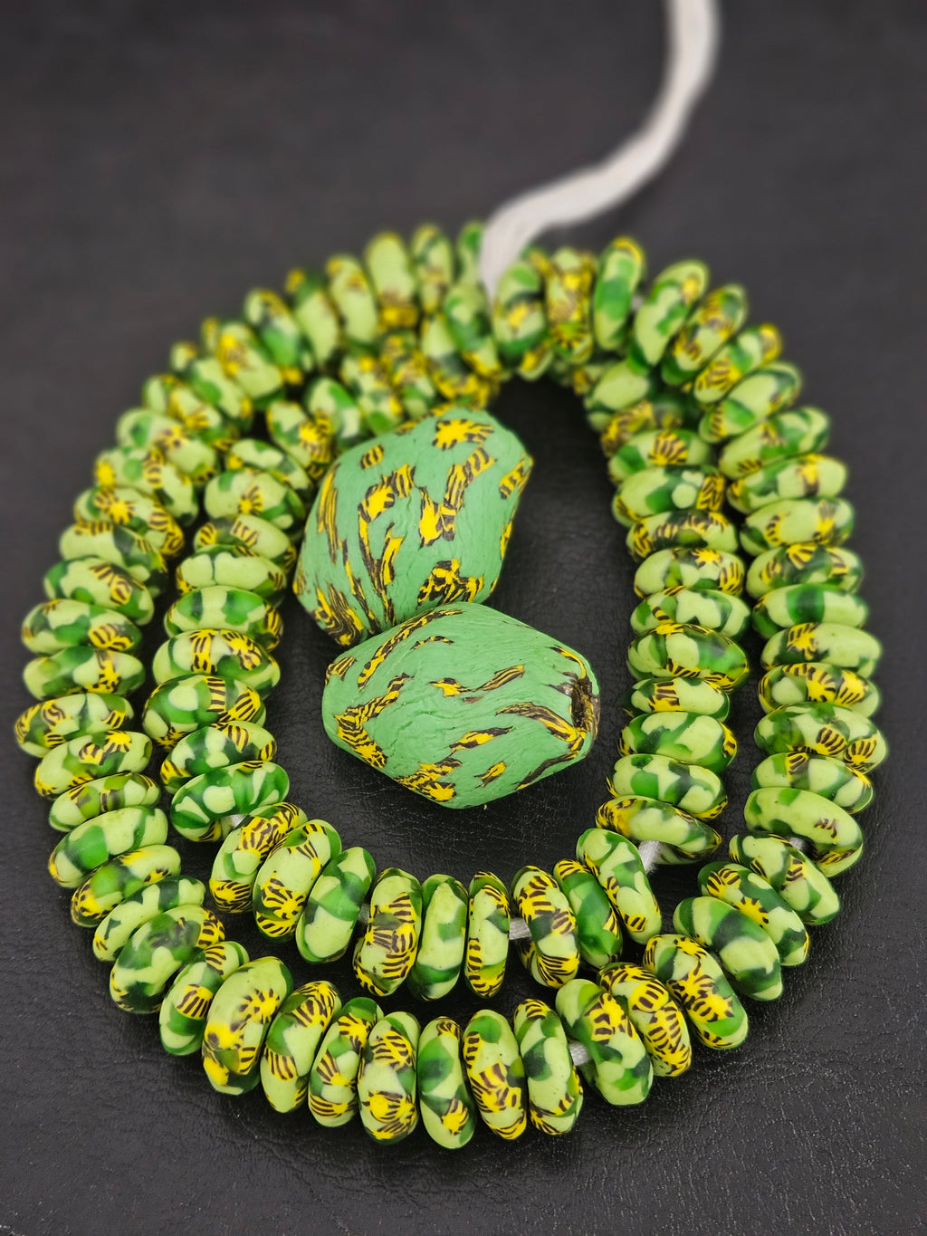 Green African Rondelle Beads Bundle – Krobo Glass + Bicone Focals