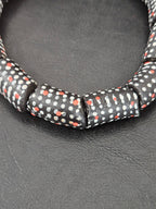 Painted Krobo Glass Beads | Black Red & White Polka Dot Long Tube Beads | Handcrafted Ghana Recycled Glass Beads
