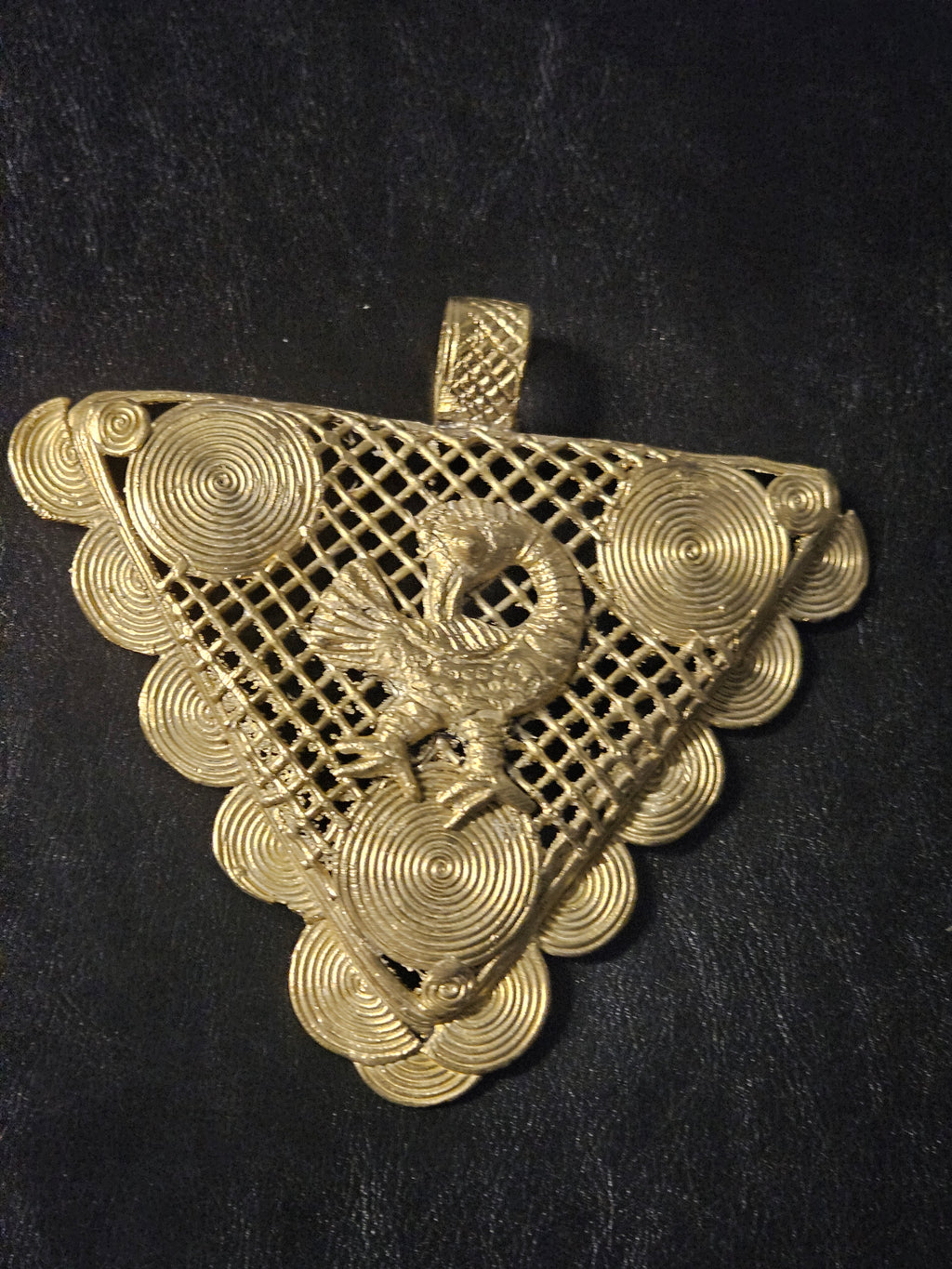 Oversized Sankofa Bird Adinkra Brass Pendant – Handcrafted in Ghana