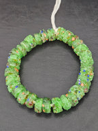 Green Confetti Krobo Sugar Glass Short Tube Beads | Handcrafted Recycled Glass Beads from Ghana | Approx. 32 Beads Per Strand