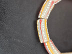 Krobo Painted Glass Tube Beads – Soft Ivory Gray with Golden Yellow & Coral Red Stripes