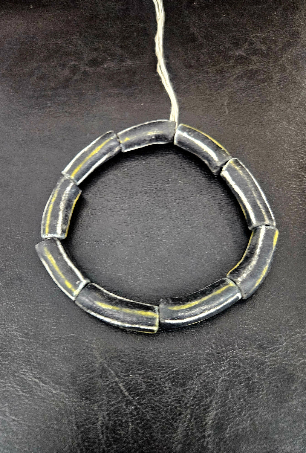 African Glass Beads – Painted Krobo Long Tubes, Black & Gold Beads