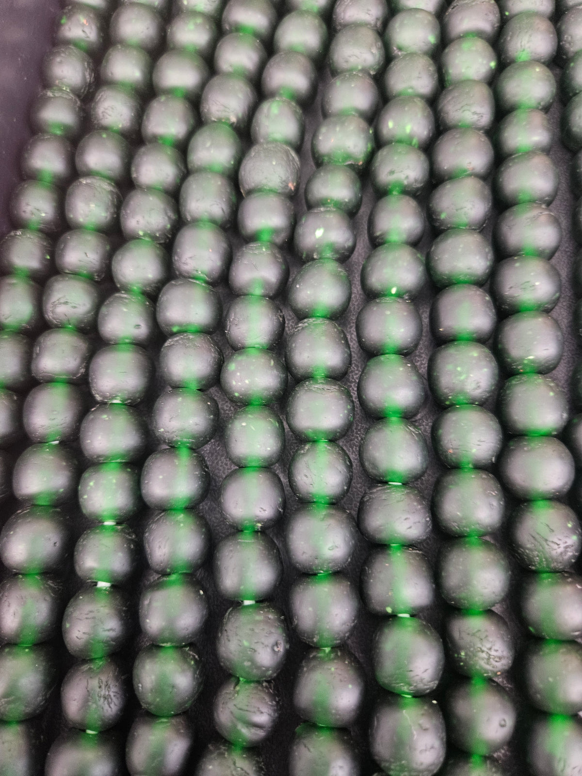 Emerald Frost Krobo Pocket Glass Beads | Handcrafted Ghana Recycled Glass Beads | Translucent Green Artisan Beads
