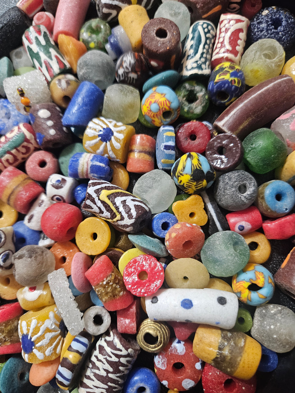 African Krobo Recycled Glass Beads – 1 Cup Assortment (160+ Handmade Ghanaian Beads for Jewelry & Crafts, 1lb