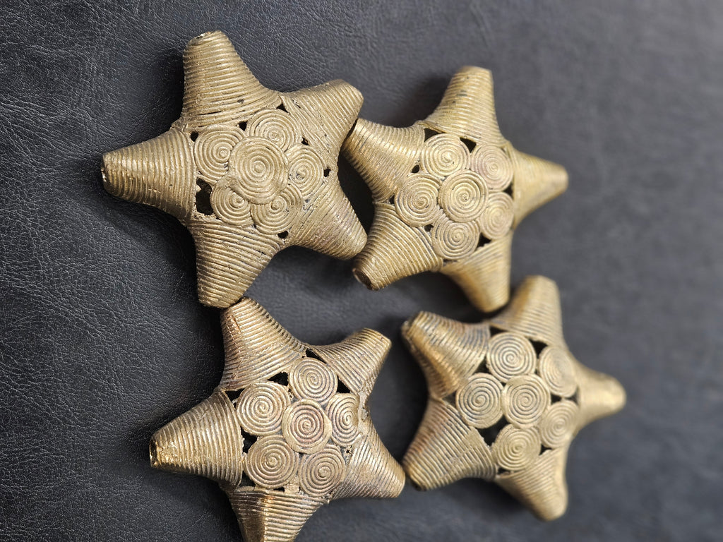 Oversized African Ashanti Brass Star Bead | Ghana Statement Focal Bead
