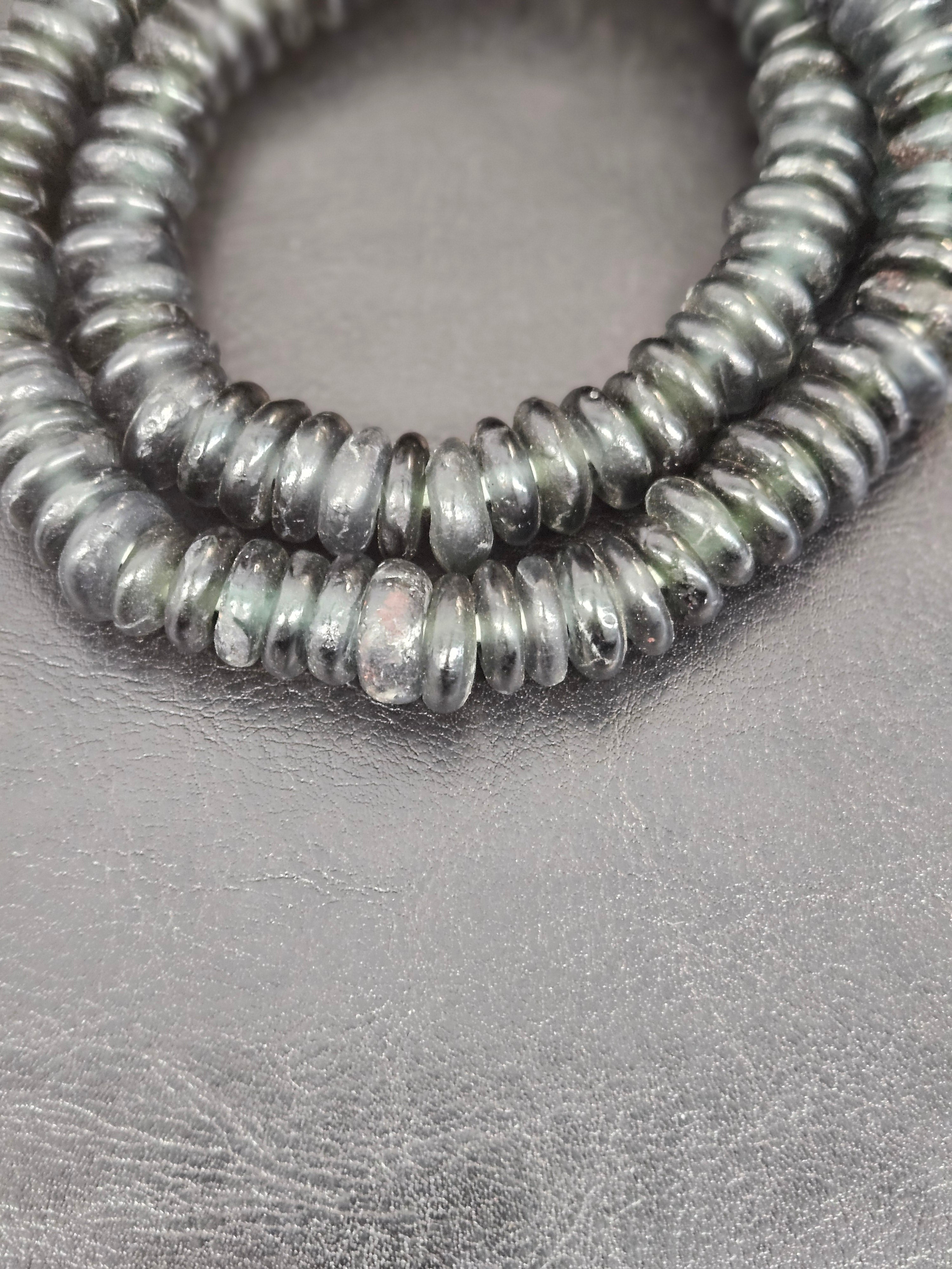 Authentic Black Krobo Translucent Recycled Glass Rondelle Beads | Handmade Ghana African Beads for Jewelry Making & Wholesale