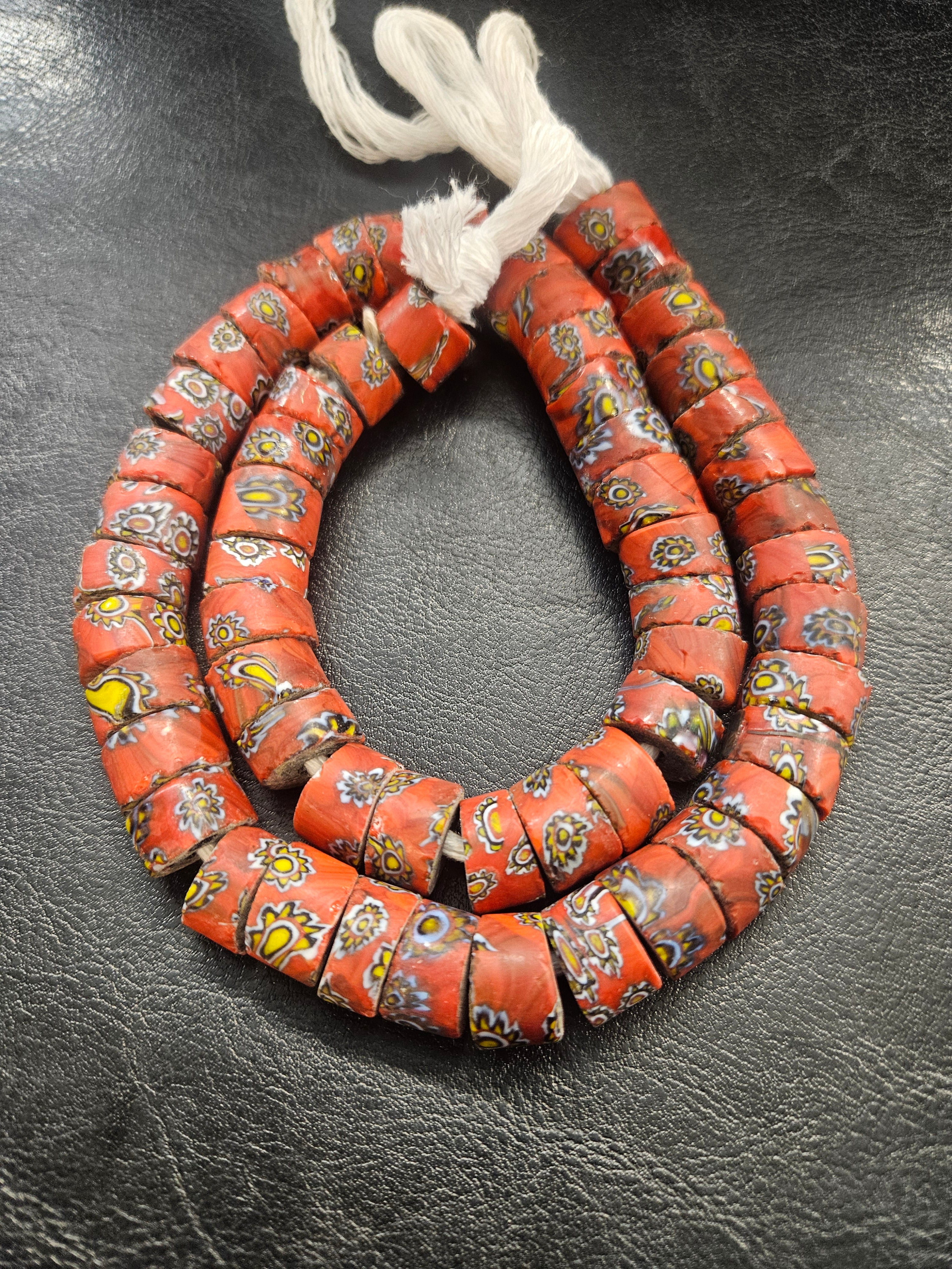 African Trade Beads – Red Multicolor Floral Pattern Strand