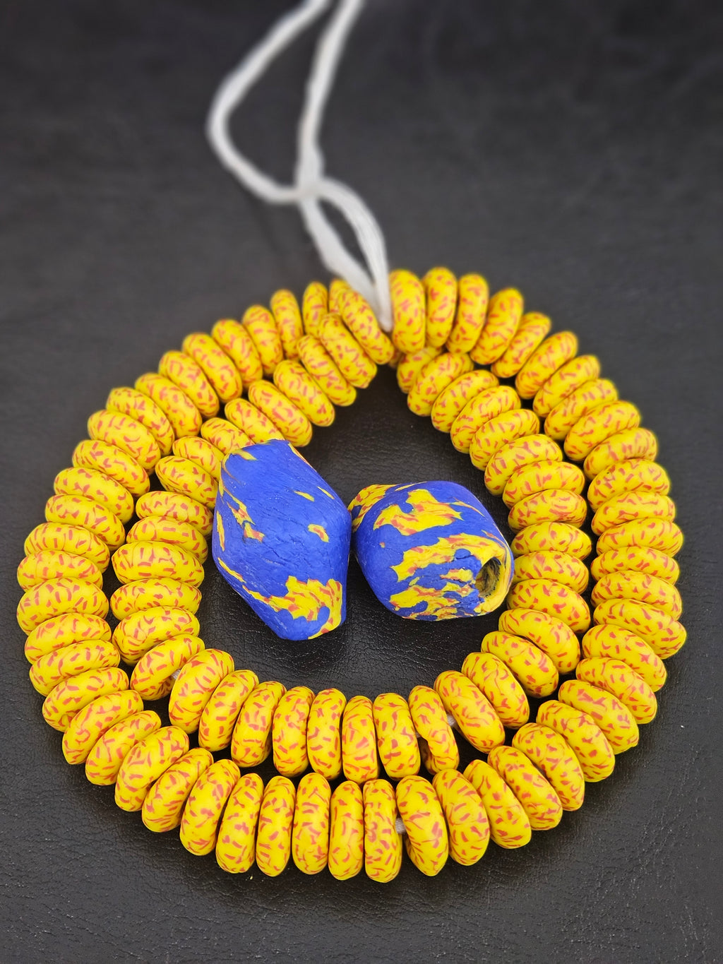 Yellow African Beads Bundle – Krobo Glass Rondelles + Bicone Focals
