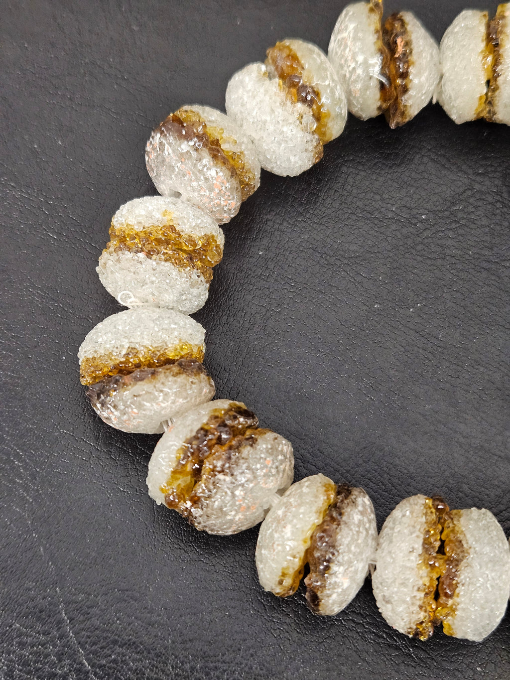 Amber & White Krobo Sugar Glass Rondelle Beads | Handcrafted Recycled Glass Beads from Ghana | Approx. 30 Beads Per Strand