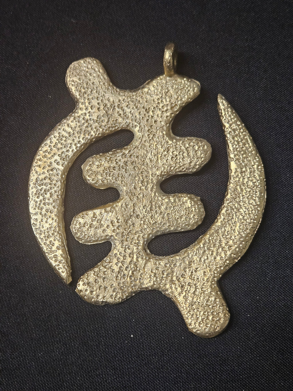Oversized Gye Nyame Ashanti Brass Pendant – Handcrafted Adinkra Symbol from Ghana (4" x 4.5")
