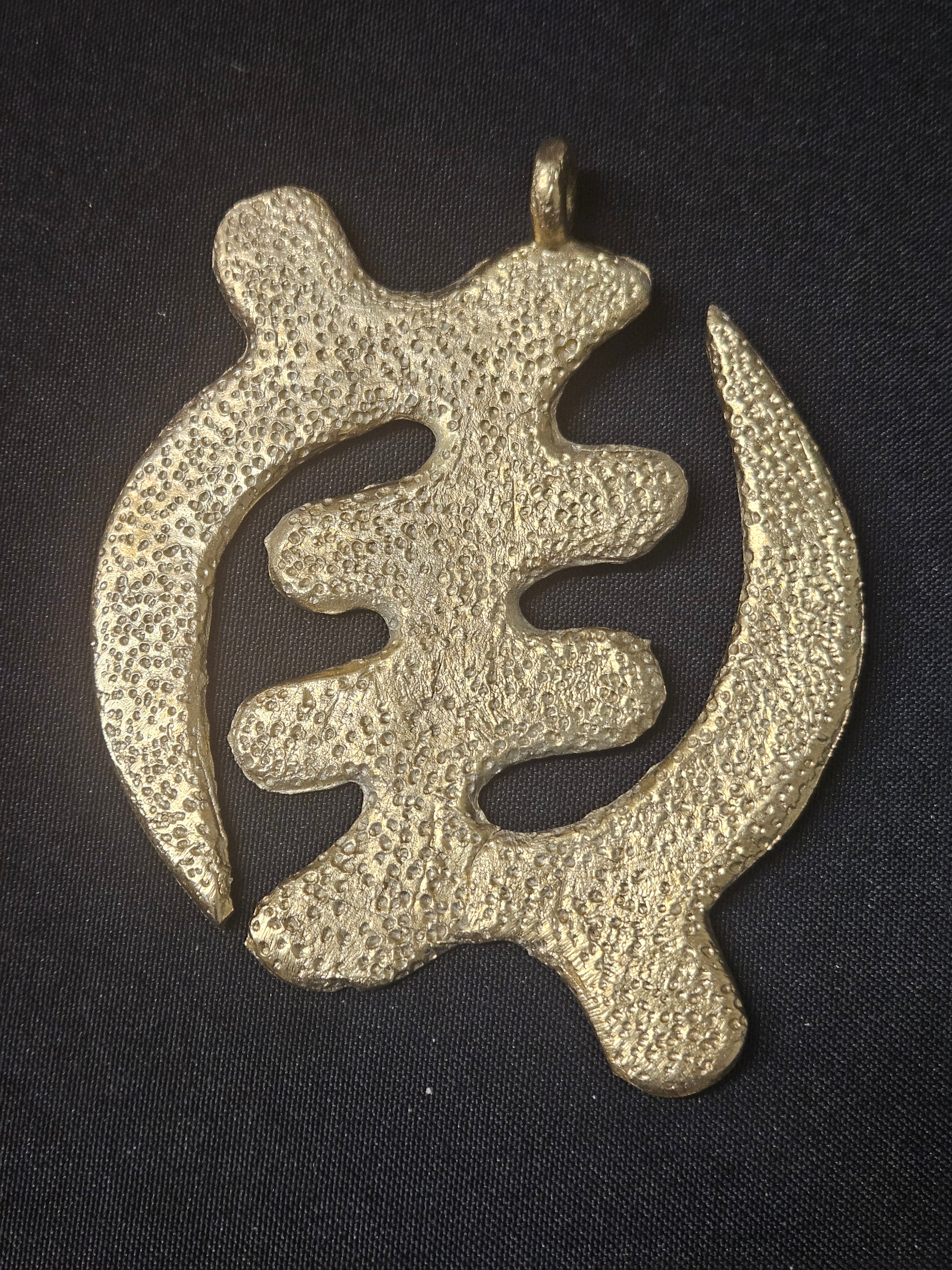 Oversized Gye Nyame Ashanti Brass Pendant – Handcrafted Adinkra Symbol from Ghana (4" x 4.5")